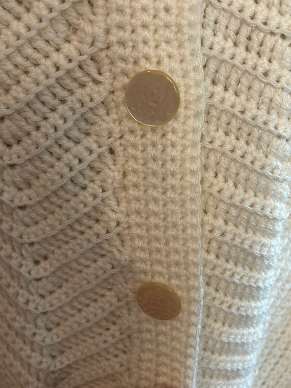 Hand Crochet Ivory Cream pullover Fringe Button-Front Poncho Sweater Sz S/M - Picture 4 of 4